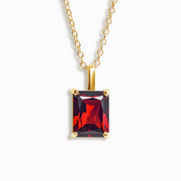 Garnet Emerald Cut Pendant Necklace in 18k Gold Vermeil - SJR London Timepiece