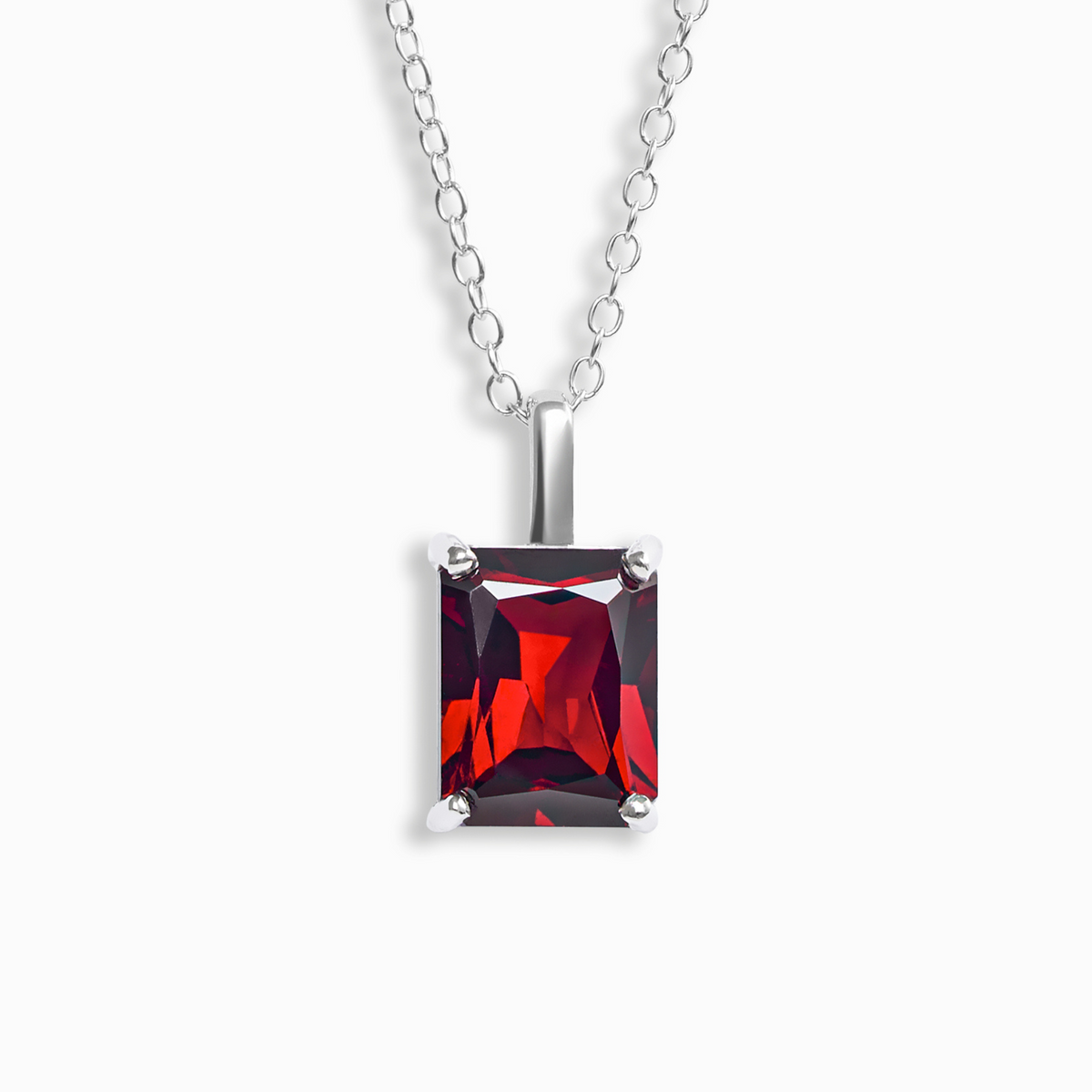 Pendentif grenat taille émeraude en argent sterling