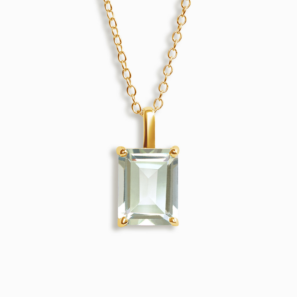 Collier pendentif améthyste verte taille émeraude en vermeil d'or 18 carats