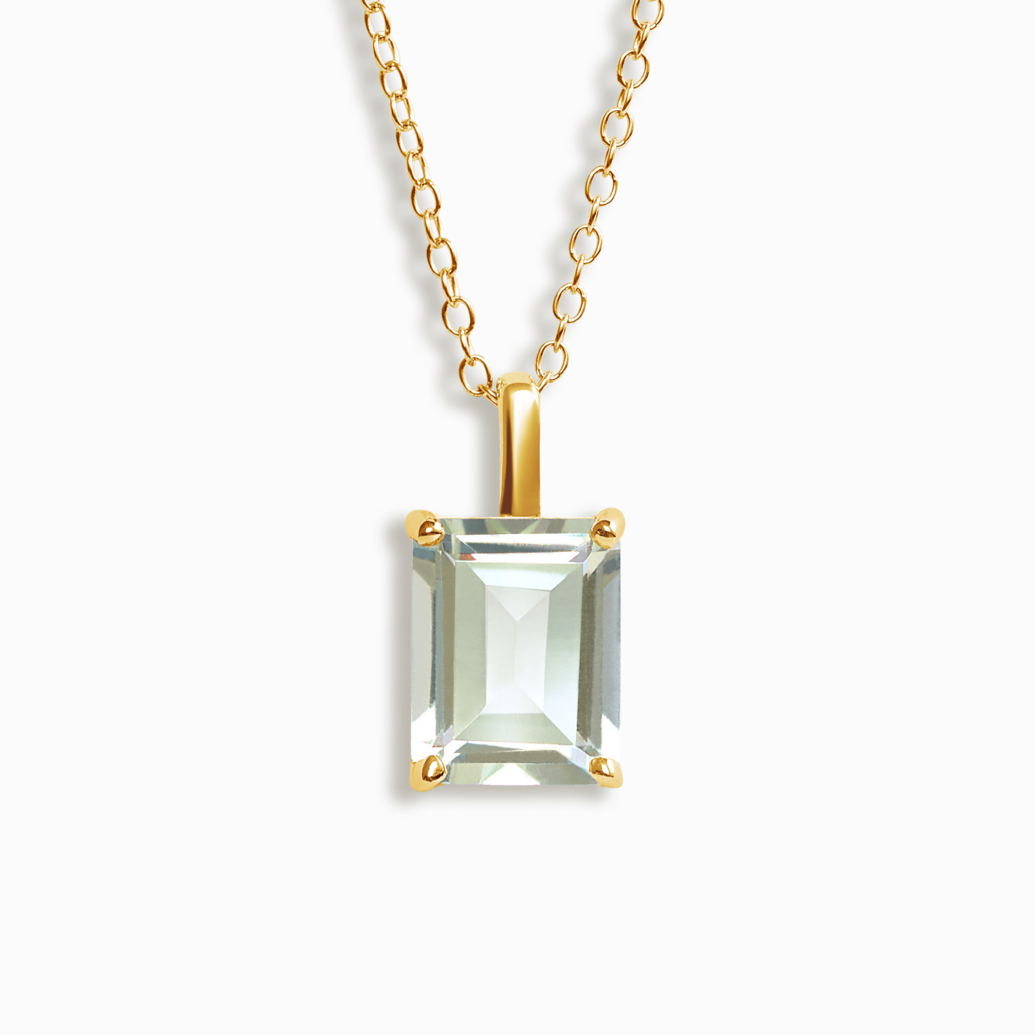 Collier pendentif améthyste verte taille émeraude en vermeil d'or 18 carats