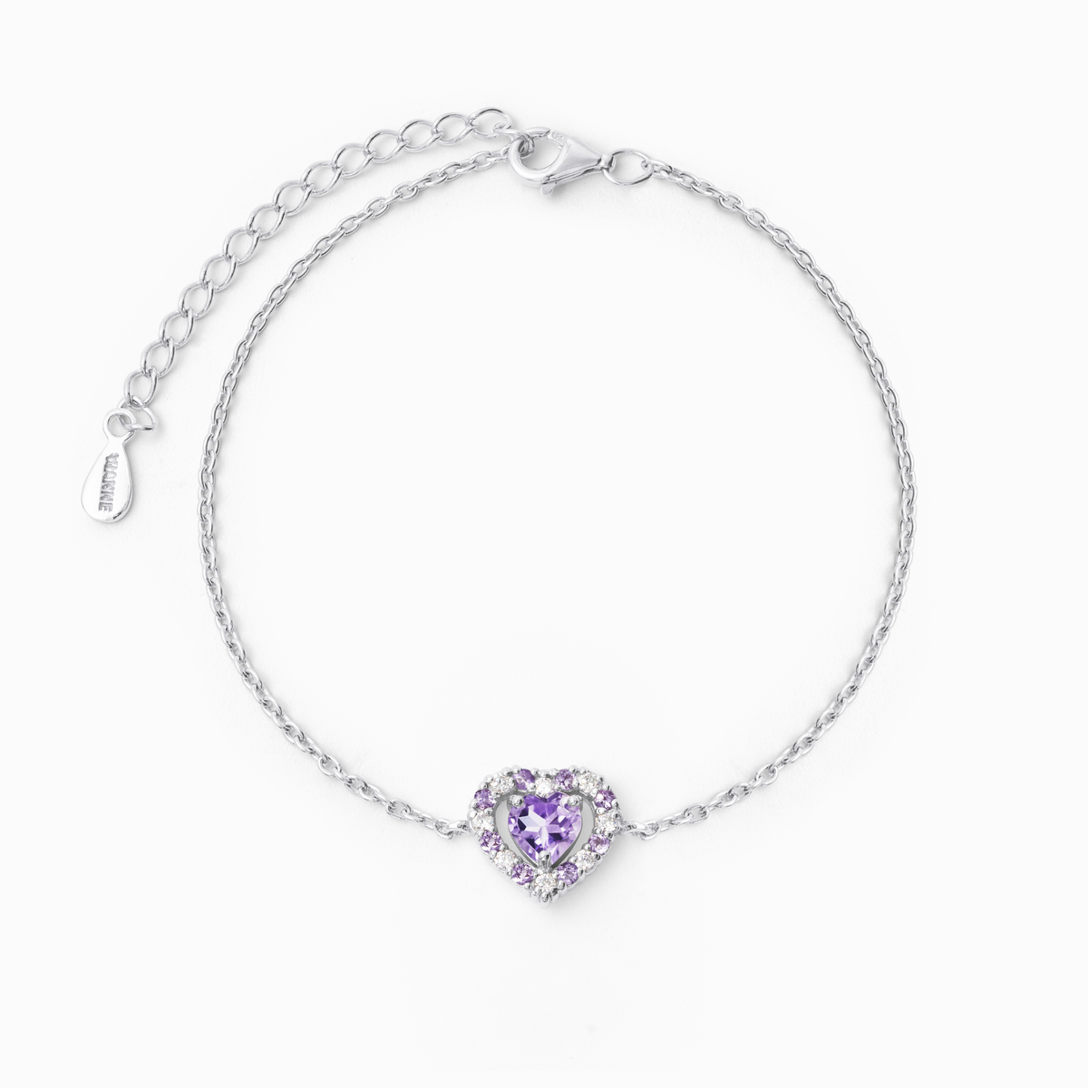 Bracelet Améthyste Lavande Cœur Violet en Argent Sterling