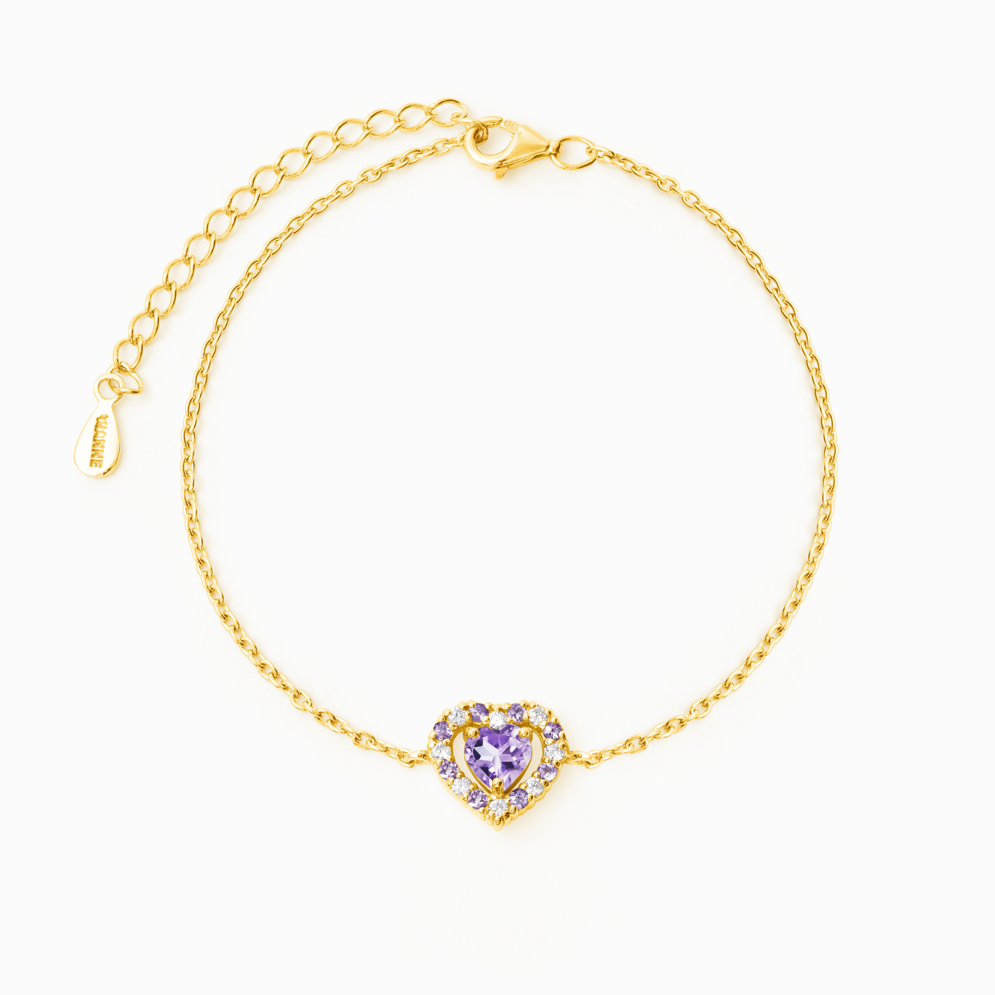 Bracelet Cœur Violet Lavande en Améthyste et Vermeil 18 carats