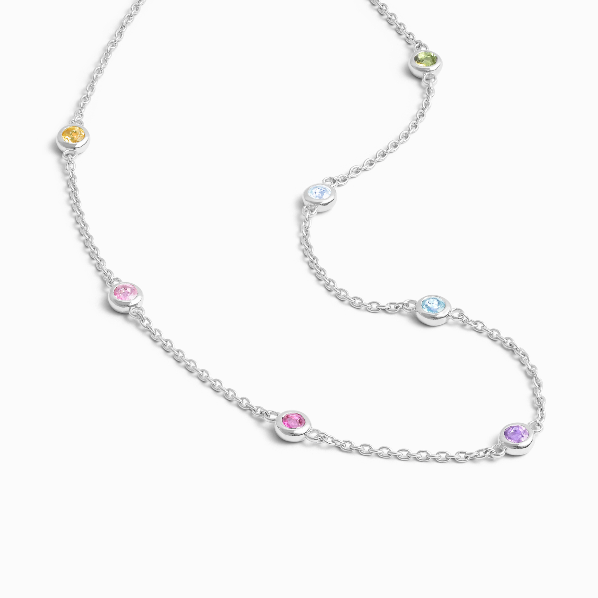 Collier arc-en-ciel en pierres précieuses et argent sterling