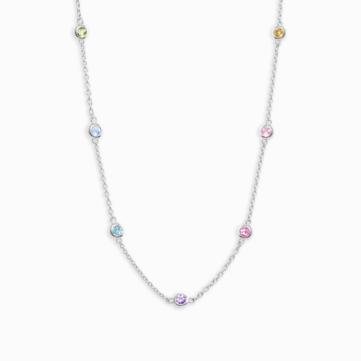 Collier arc-en-ciel en pierres précieuses et argent sterling