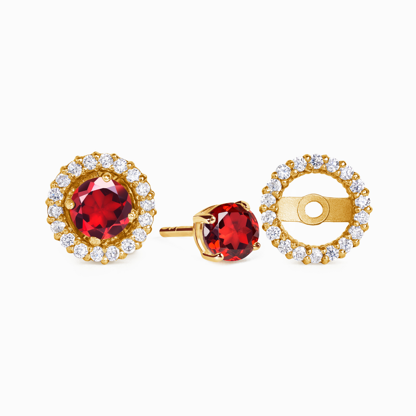 Garnet Halo Stud Earrings with Jackets in 18k Gold Vermeil - SJR London Timepiece