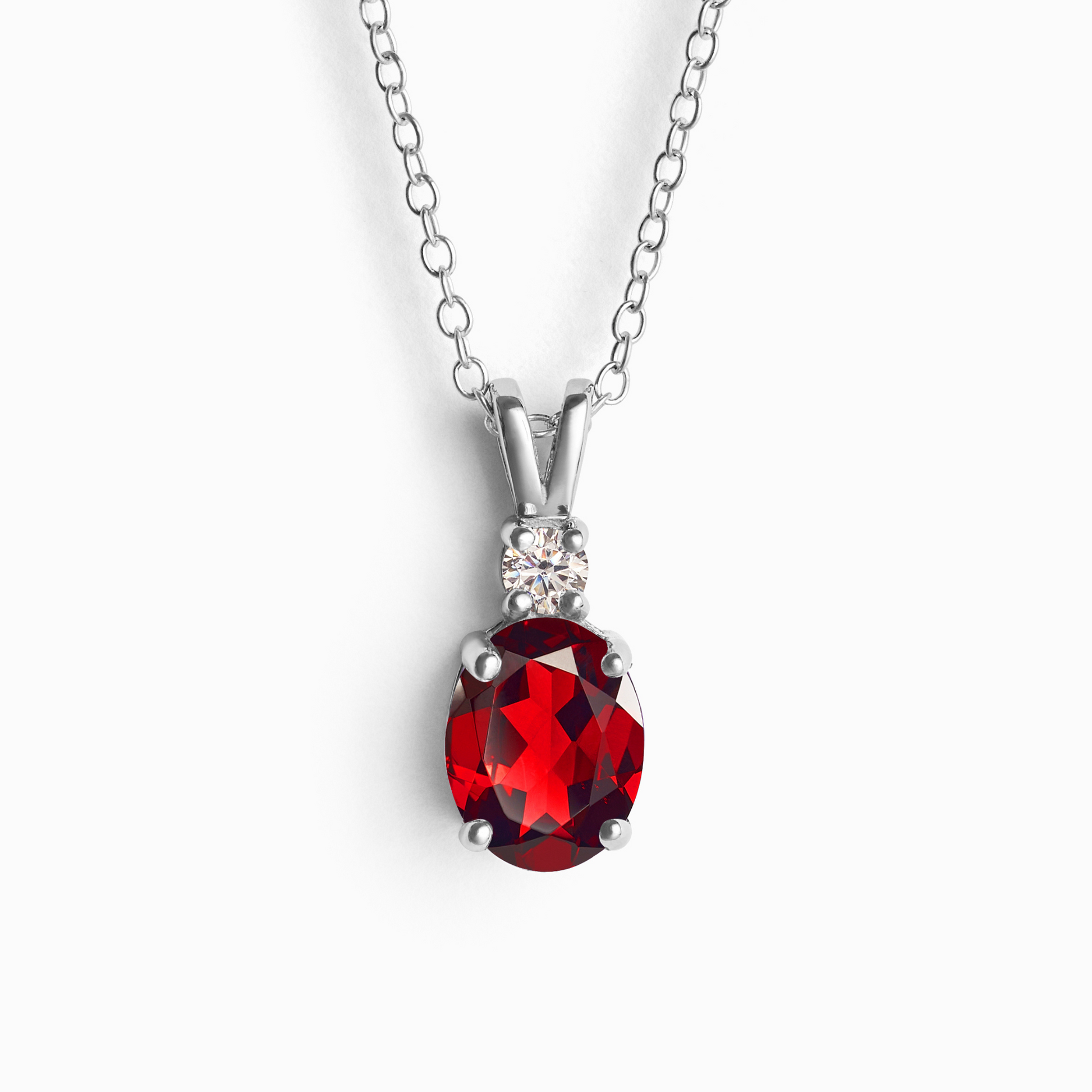 Garnet Pendant Necklace in Sterling Silver - SJR London Timepiece