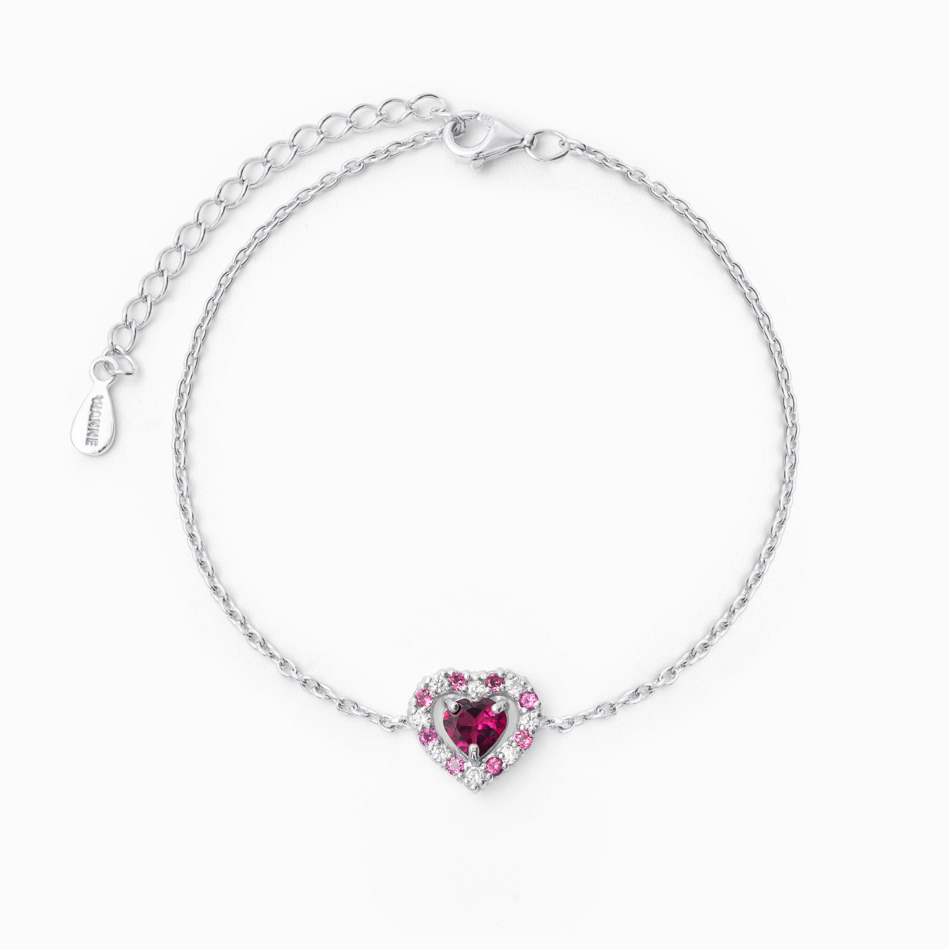 Red Heart Rhodolite Garnet Bracelet in Sterling Silver - SJR London Timepiece