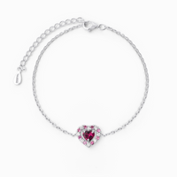 Red Heart Rhodolite Garnet Bracelet in Sterling Silver - SJR London Timepiece