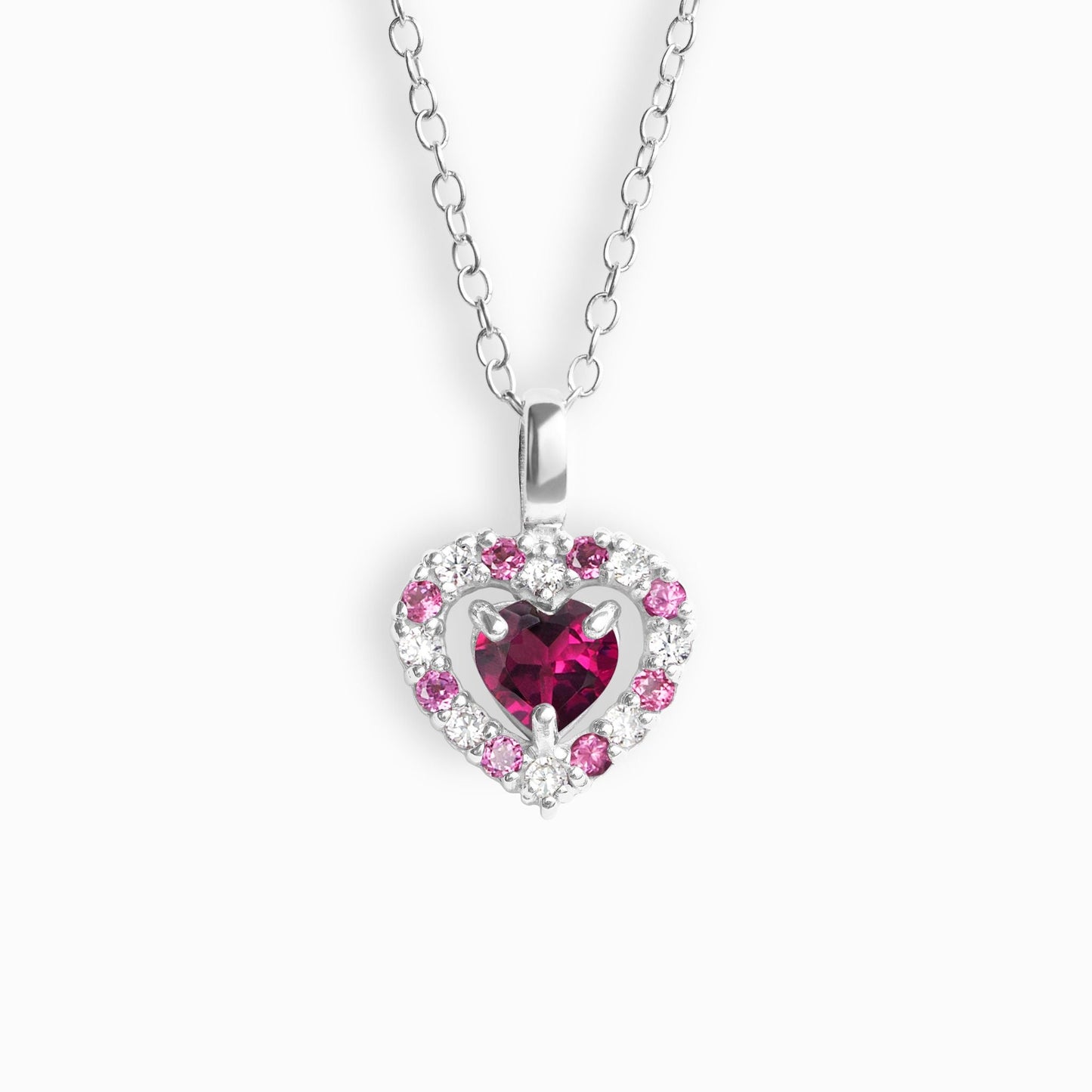 Red Heart Rhodolite Garnet Pendant Necklace in Sterling Silver - SJR London Timepiece