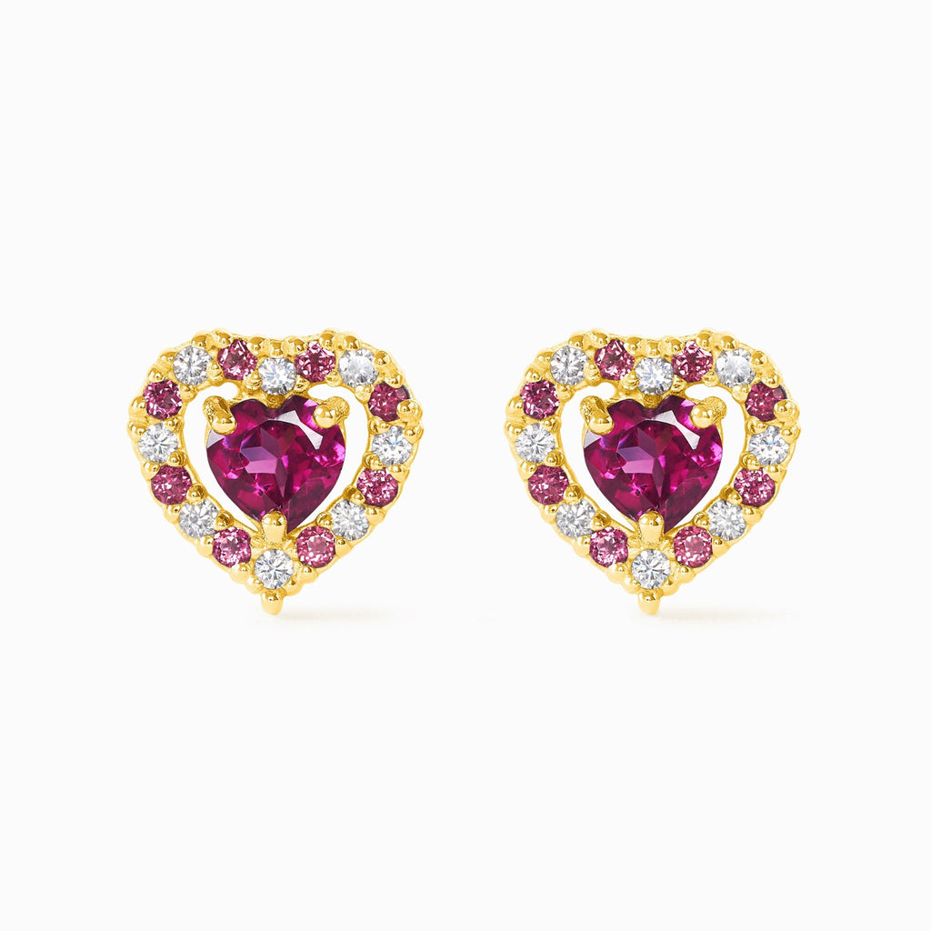 Clous d'oreilles en grenat rhodolite Cœur rouge en vermeil 18 carats