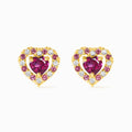 Clous d'oreilles en grenat rhodolite Cœur rouge en vermeil 18 carats