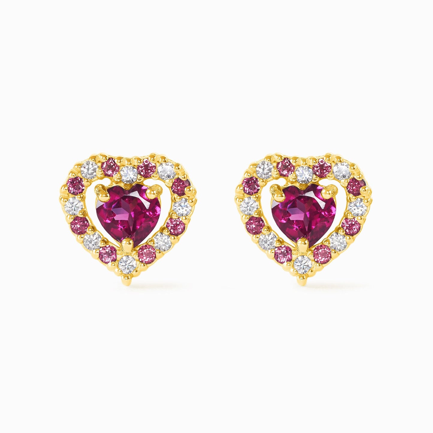 Red Heart Rhodolite Garnet Stud Earrings in 18k Gold Vermeil - SJR London Timepiece