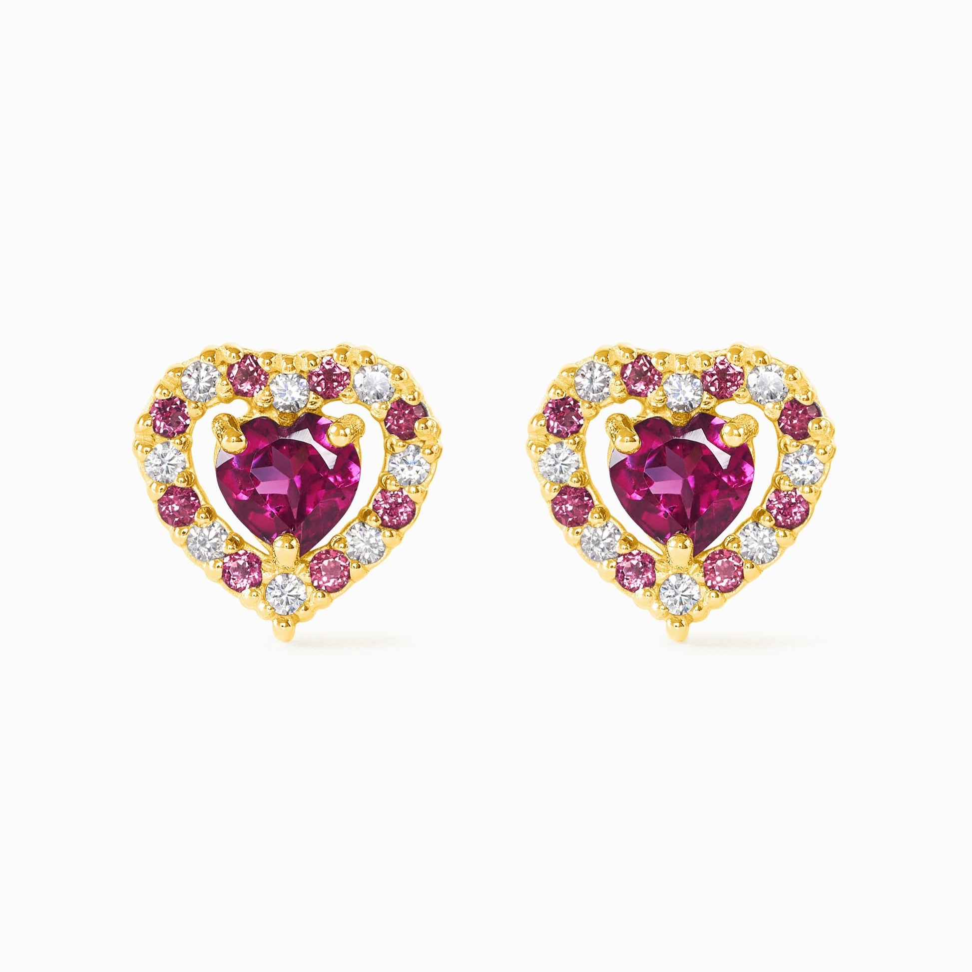 Red Heart Rhodolite Garnet Stud Earrings in 18k Gold Vermeil - SJR London Timepiece