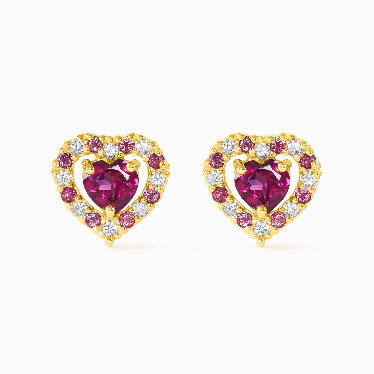 Clous d'oreilles en grenat rhodolite Cœur rouge en vermeil 18 carats