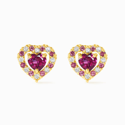 Red Heart Rhodolite Garnet Stud Earrings in 18k Gold Vermeil - SJR London Timepiece