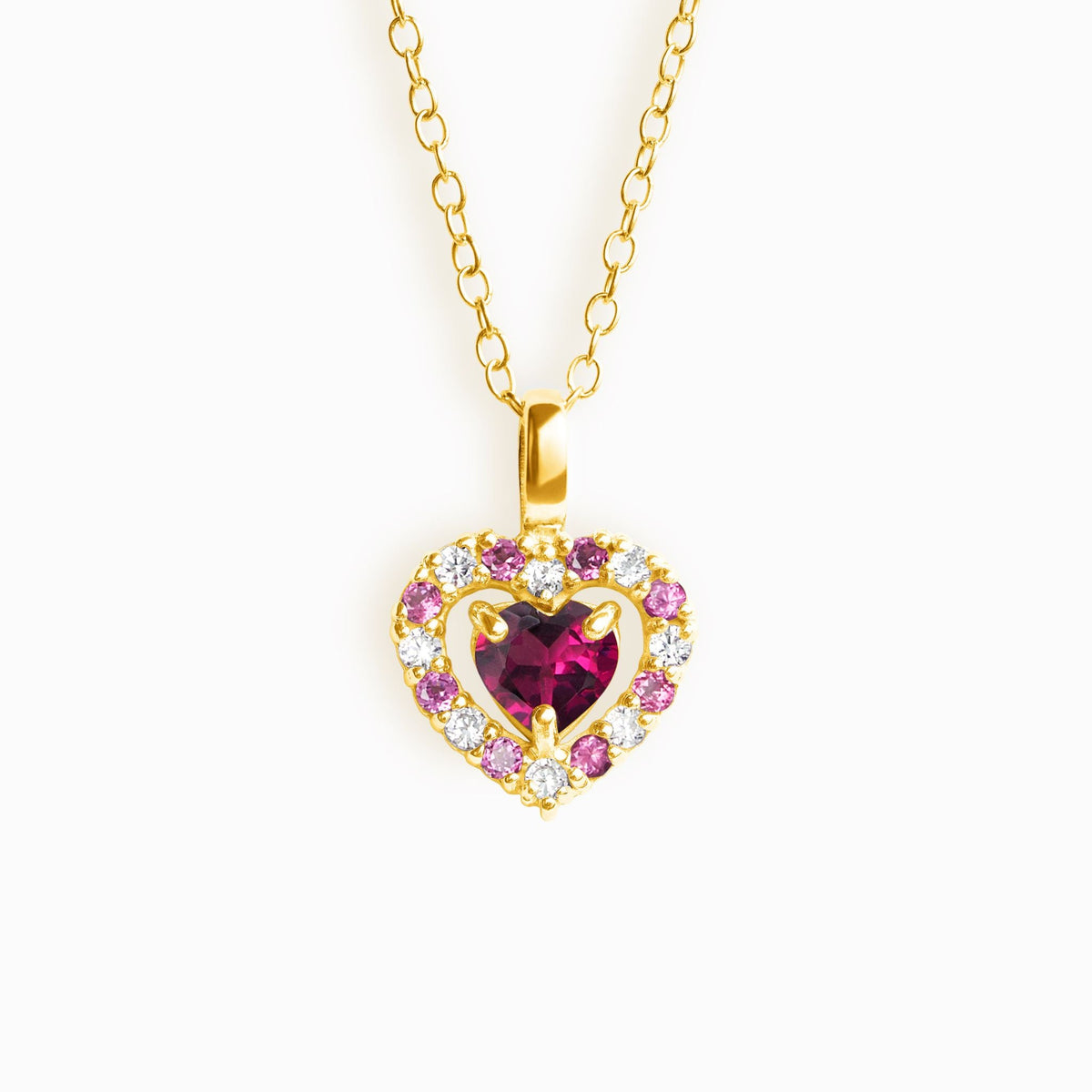 Collier pendentif cœur en grenat rhodolite en vermeil d'or 18 carats