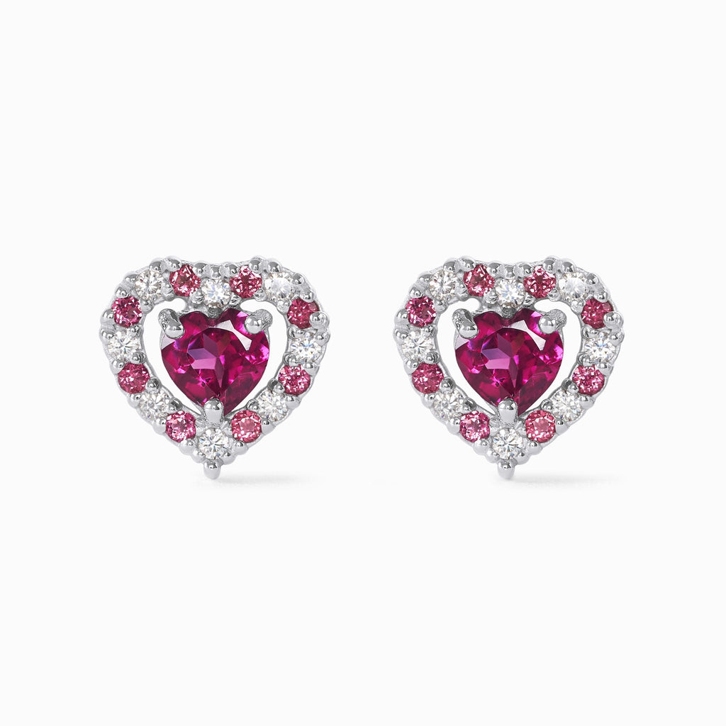 Puces d'oreilles grenat rhodolite Cœur rouge en argent sterling