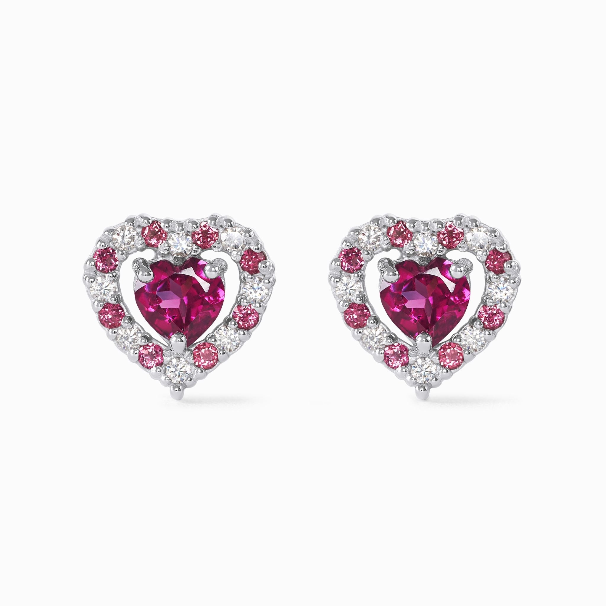 Puces d'oreilles grenat rhodolite Cœur rouge en argent sterling