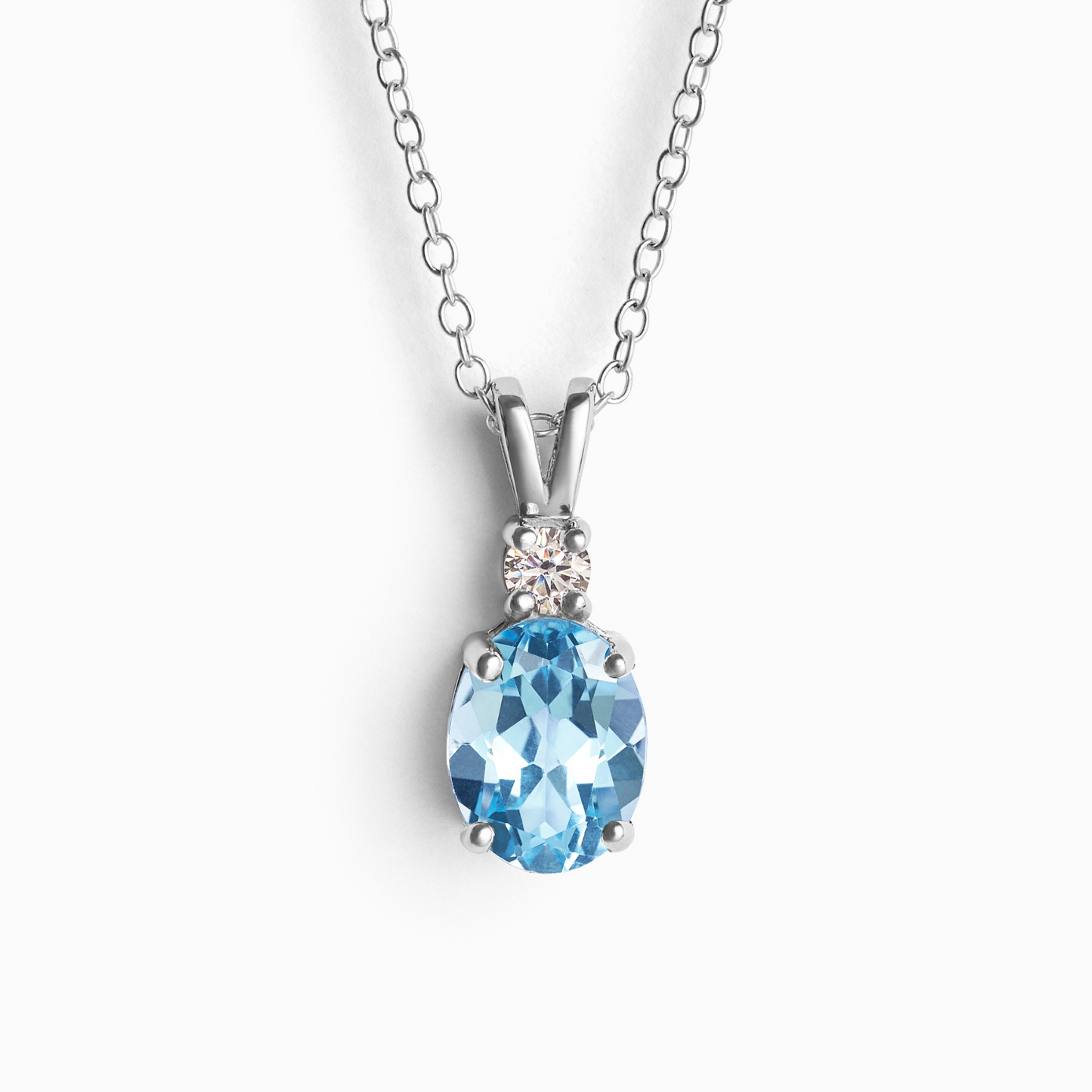 Blue Topaz Pendant Necklace in Sterling Silver - SJR London Timepiece