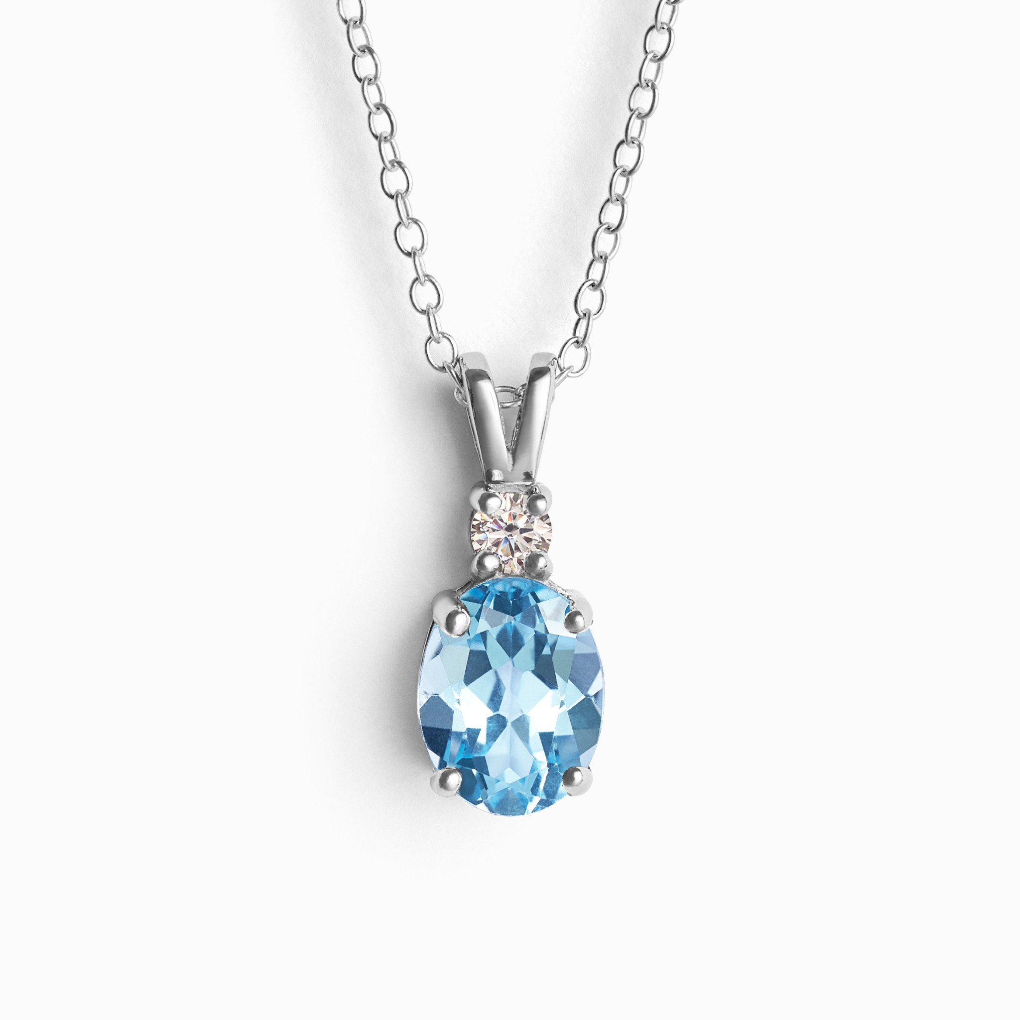 Collier Pendentif Topaze Bleue en Argent Sterling
