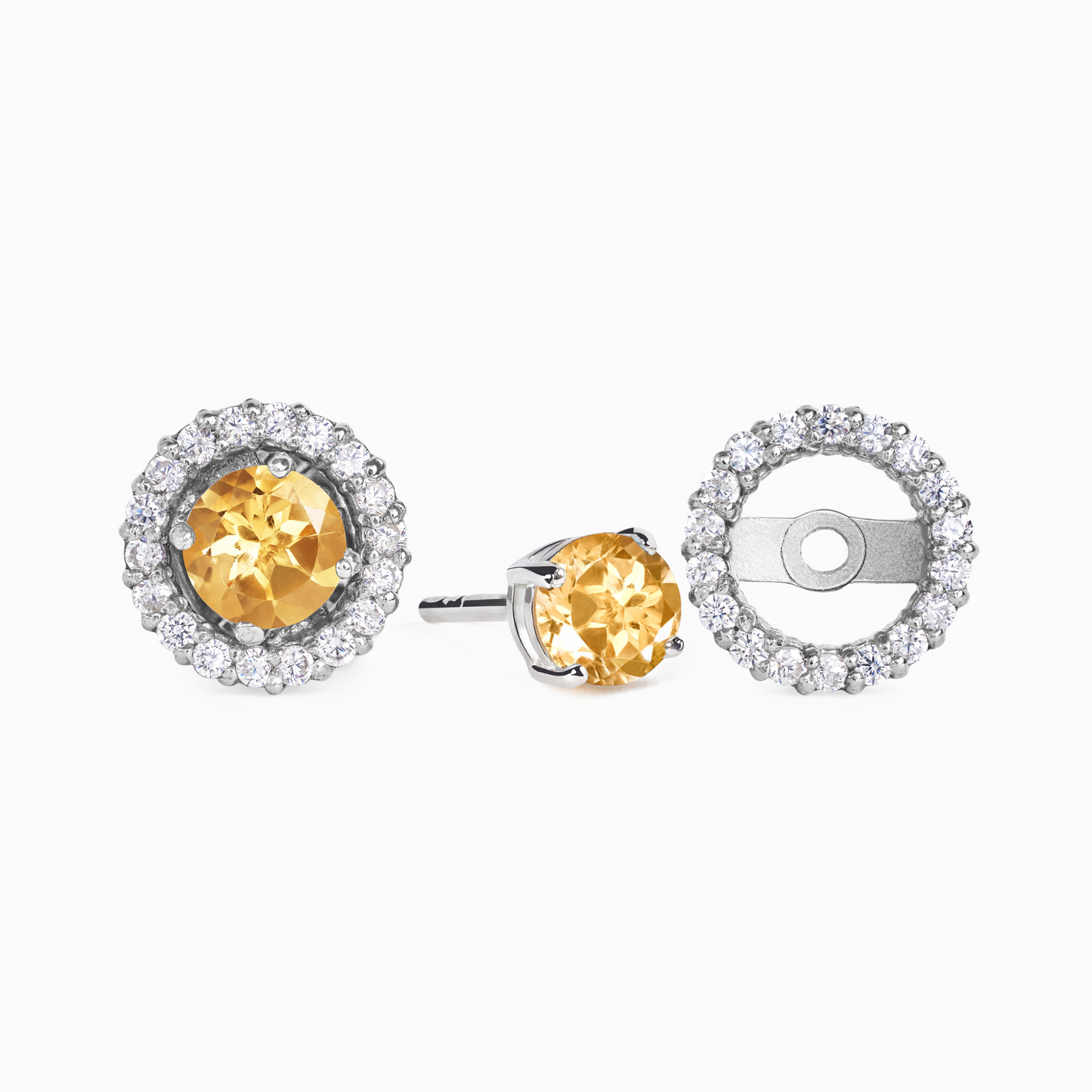 Citrine Halo Stud Earrings with Jackets in Sterling Silver - SJR London Timepiece