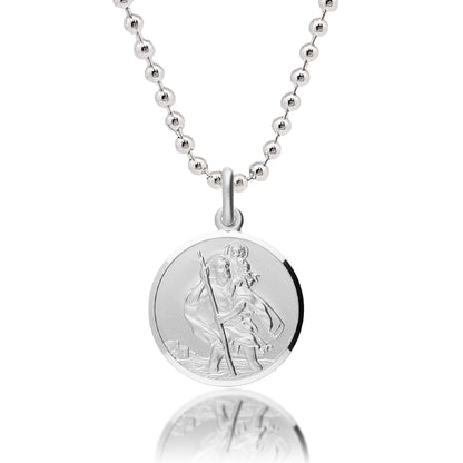 Classic St Christopher Necklace Sterling Silver 20mm