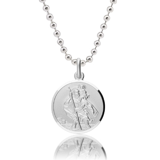 Classic St Christopher Necklace Sterling Silver 20mm