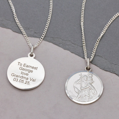 Classic St Christopher Necklace Sterling Silver 20mm