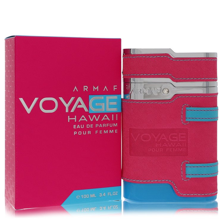 Blue glass bottle of Armaf Voyage Hawaii Eau De Parfum Spray 3.4 oz / 100 ml for Women by The Fragrance Avenue