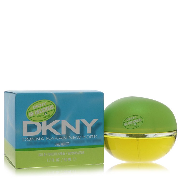 Lime mojito eau de toilette in sleek silver bottle with green label by Donna Karan.