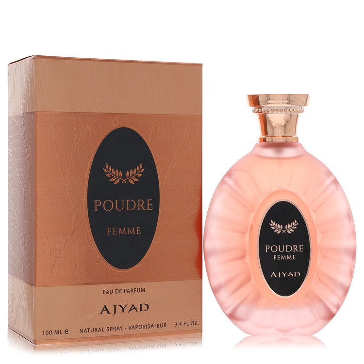 A blue glass bottle of Ajyad Eau De Parfum Spray for Women, 3.4 oz / 100 ml, displayed on a white background by The Fragrance