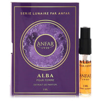 Anfar Alba sample in clear glass bottle with gold cap, displayed on a white background by The Fragrance Avenue.