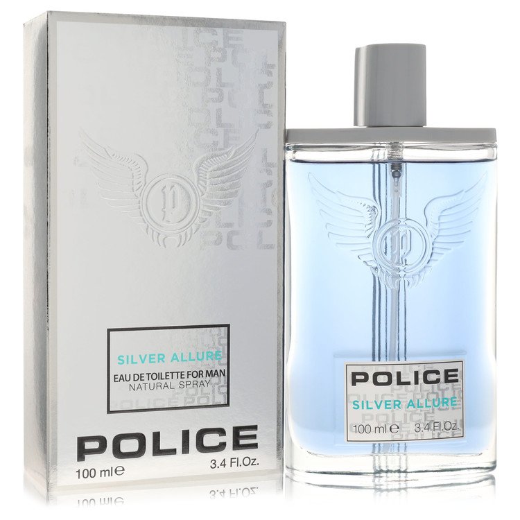 Silver fragrance bottle with contemporary design and elegant logo, 3.4 oz eau de toilette for men by The Fragrance Avenue.