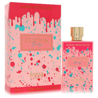 Pink cotton candy fragrance spray in sleek gold bottle with Dubai skyline design by The Fragrance Avenue.