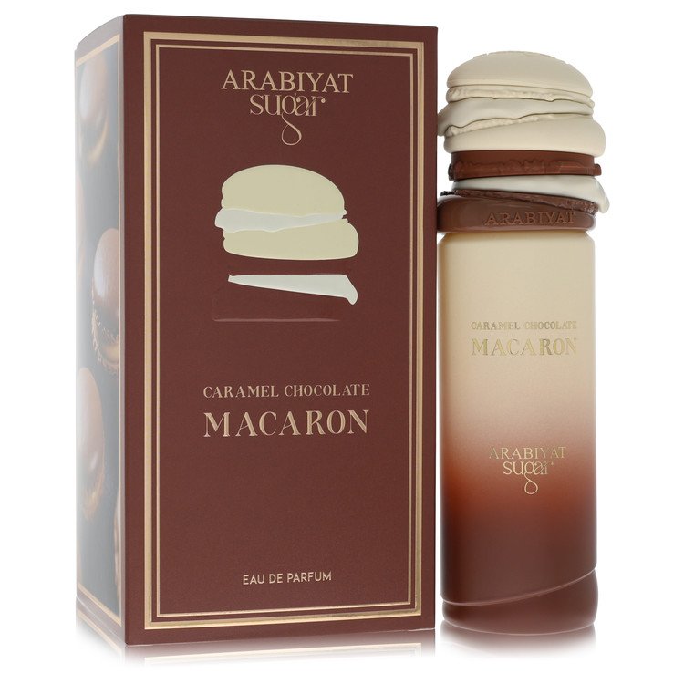 Blue glass bottle with golden label and black cap, featuring a caramel chocolate scent, by The Fragrance Avenue.