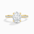 Bague de fiançailles solitaire ovale en moissanite de 2 carats avec bande pavée en vermeil d'or 18 carats