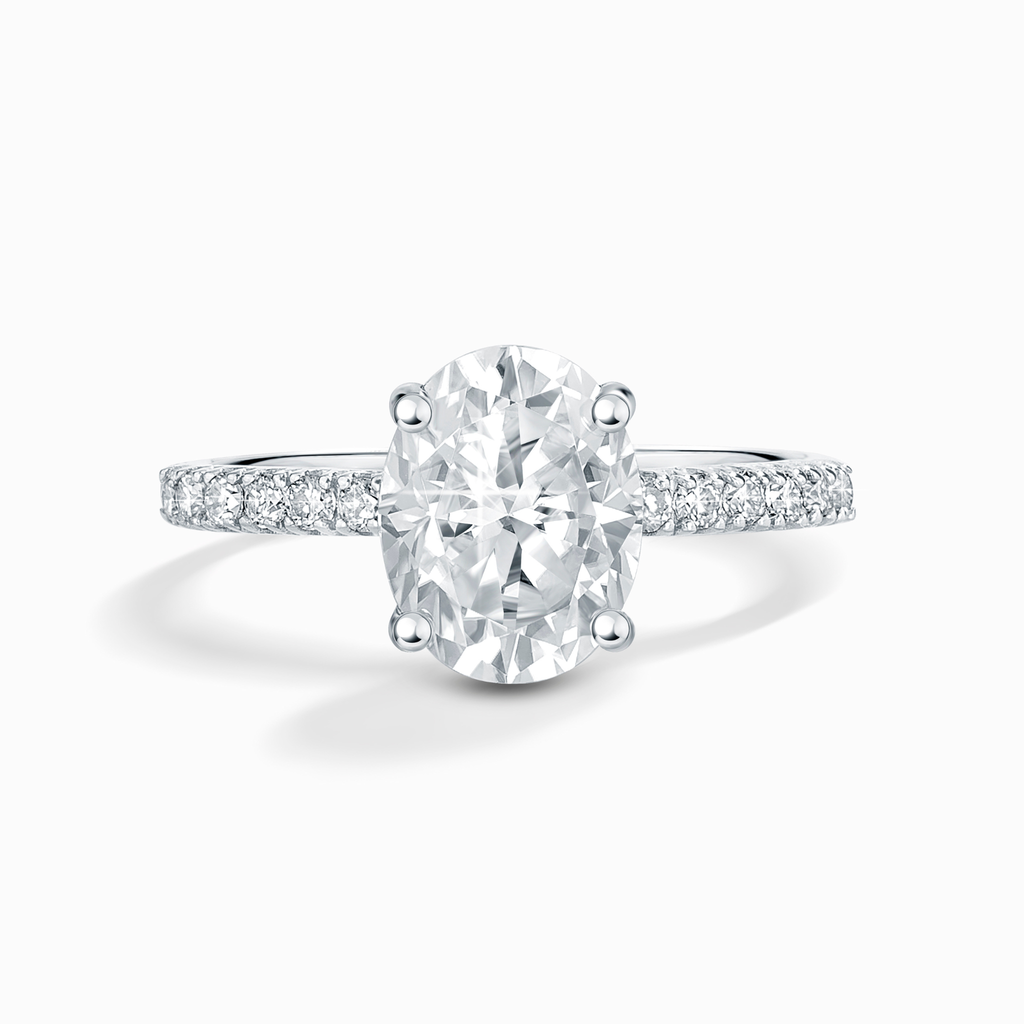 Bague de fiançailles solitaire ovale en moissanite de 2 carats avec pavé en argent sterling