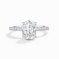 Bague de fiançailles solitaire ovale en moissanite de 2 carats avec pavé en argent sterling