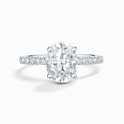 2 ct Oval Solitaire Moissanite Engagement Ring with Pavé Band in Sterling Silver - SJR London Timepiece