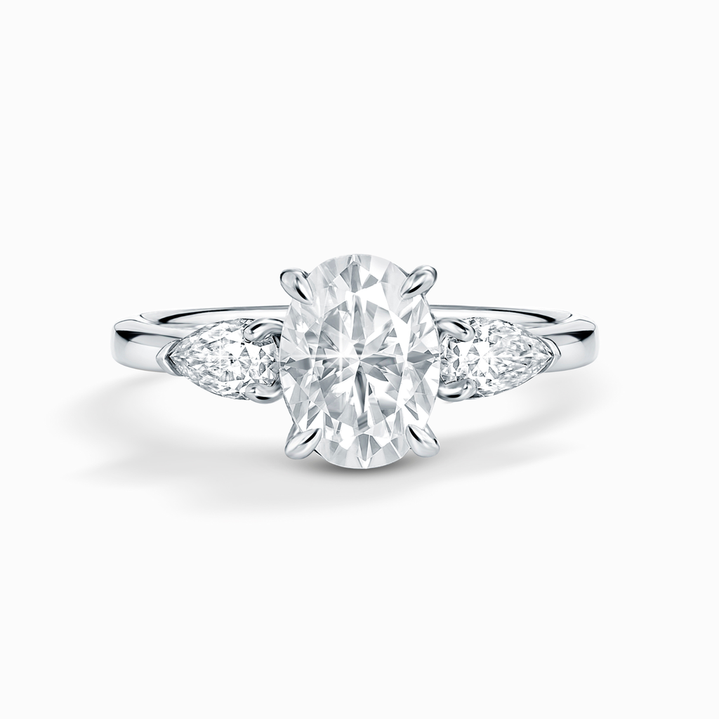 Bague de fiançailles en argent sterling avec moissanite ovale de 2 carats et trois pierres