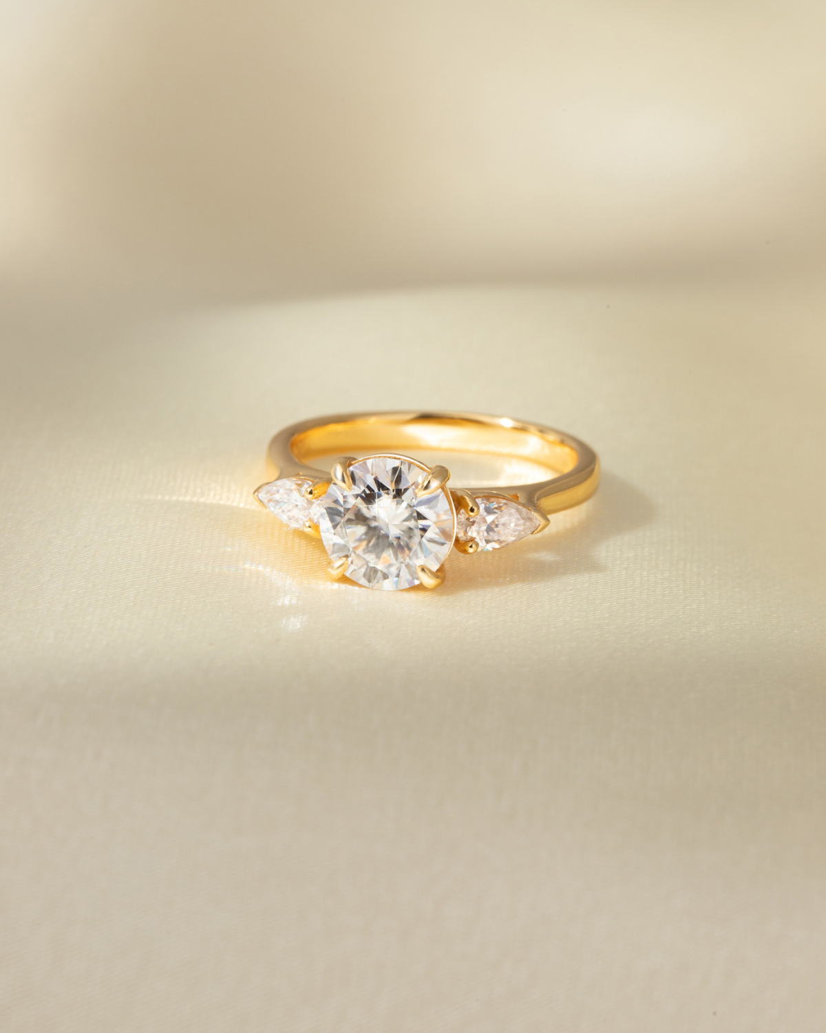 2 ct Round Moissanite Three Stone Engagement Ring in 18k Gold Vermeil - SJR London Timepiece