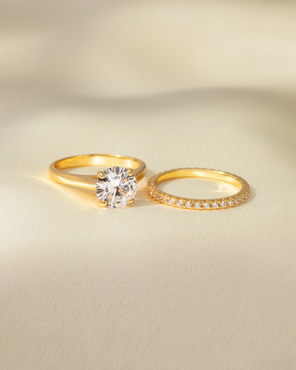 Bague de Fiançailles Solitaire Ronde en Moissanite 2 carats en Vermeil d'Or 18 carats