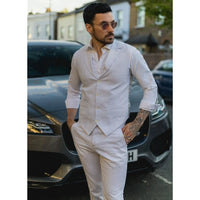 TP-11 - Men's Summer Suit Waistcoat Trousers Linen Formal Light Grey Wedding