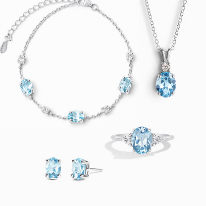 Complete Set - Blue Topaz Jewellery Set in Sterling Silver - SJR London Timepiece