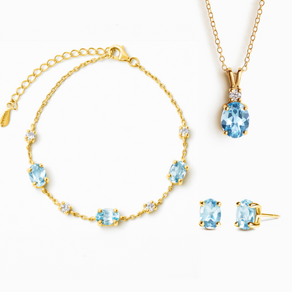 Essential Blue Topaz Jewellery Set in 18k Gold Vermeil - SJR London Timepiece