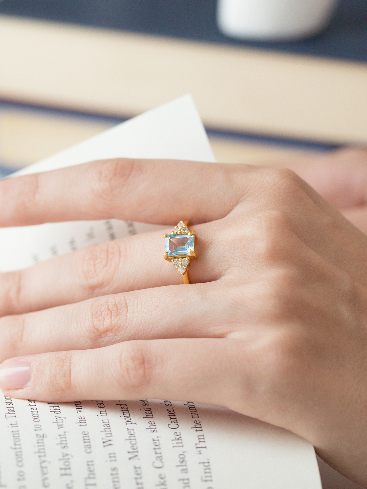 Blue Topaz Emerald Cut Ring in 18k Gold Vermeil - SJR London Timepiece