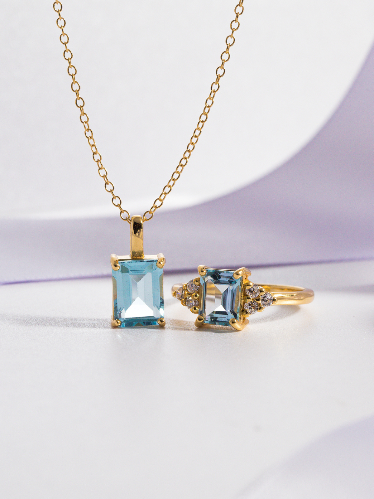 Blue Topaz Emerald Cut Ring in 18k Gold Vermeil - SJR London Timepiece