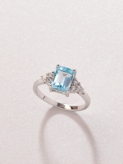 Blue Topaz Emerald Cut Ring in Sterling Silver - SJR London Timepiece
