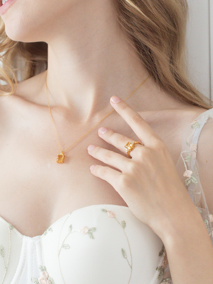 Citrine Emerald Cut Ring in 18k Gold Vermeil - SJR London Timepiece