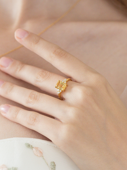 Citrine Emerald Cut Ring in 18k Gold Vermeil - SJR London Timepiece